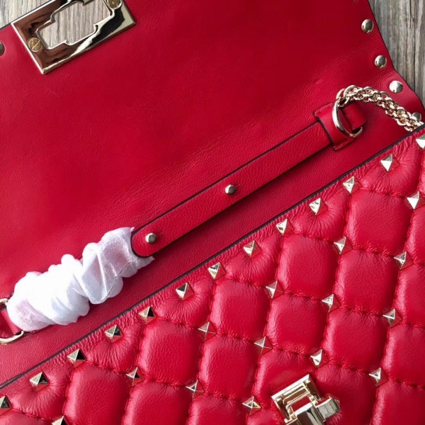 Valentino Spike Chain Clutch Lambskin  In Red High