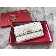 Valentino Spike Chain Clutch Lambskin  In White High