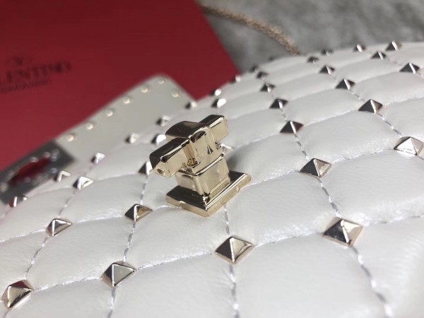 Valentino Spike Chain Clutch Lambskin  In White High