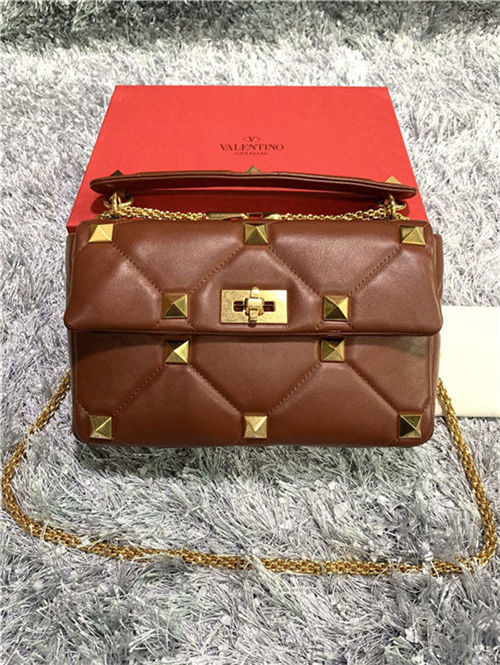 Valentino GARAVANI ROMAN STUD NAPPA CHAIN BAG Tan High