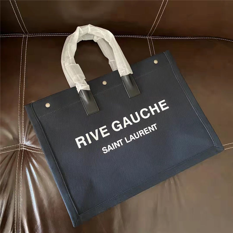 RIVE GAUCHE TOTE BAG IN LINEN AND LEATHER High