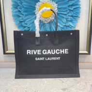 RIVE GAUCHE TOTE BAG IN LINEN AND LEATHER BLACK High