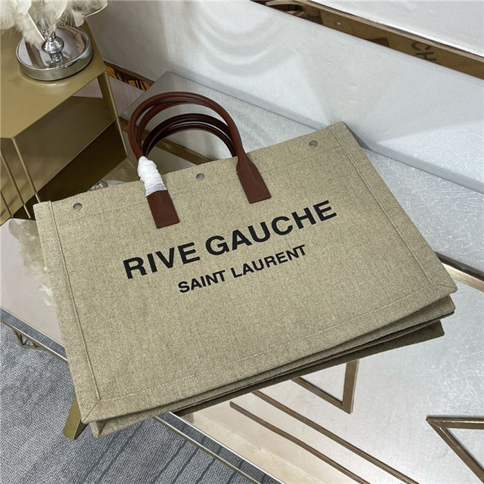 RIVE GAUCHE TOTE BAG IN LINEN AND LEATHER High