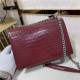 SUNSET MEDIUM IN CROCODILE EMBOSSED SHINY LEATHER Silver-Metal Burgundy High