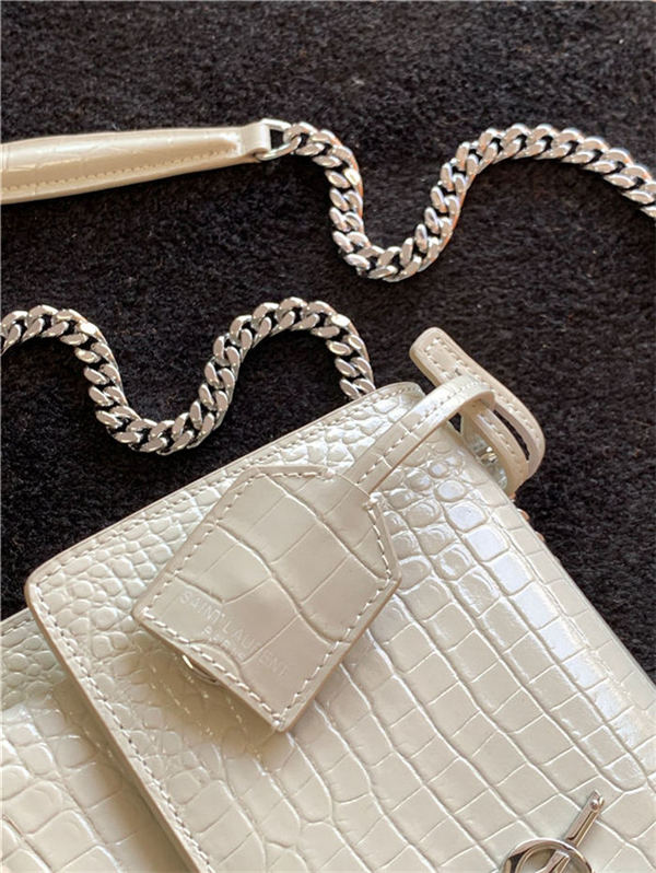 SUNSET MEDIUM IN CROCODILE EMBOSSED SHINY LEATHER Silver-Metal White High