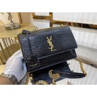 SUNSET MEDIUM IN CROCODILE EMBOSSED SHINY LEATHER Gold-Metal Black High