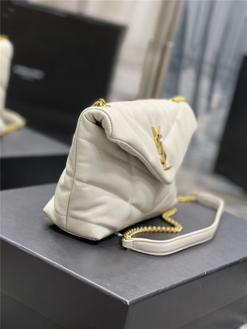 LOULOU PUFFER MINI BAG IN QUILTED LAMBSKIN Gold-Tone White High