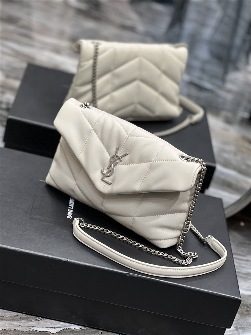 LOULOU PUFFER MINI BAG IN QUILTED LAMBSKIN Silver-Tone White High