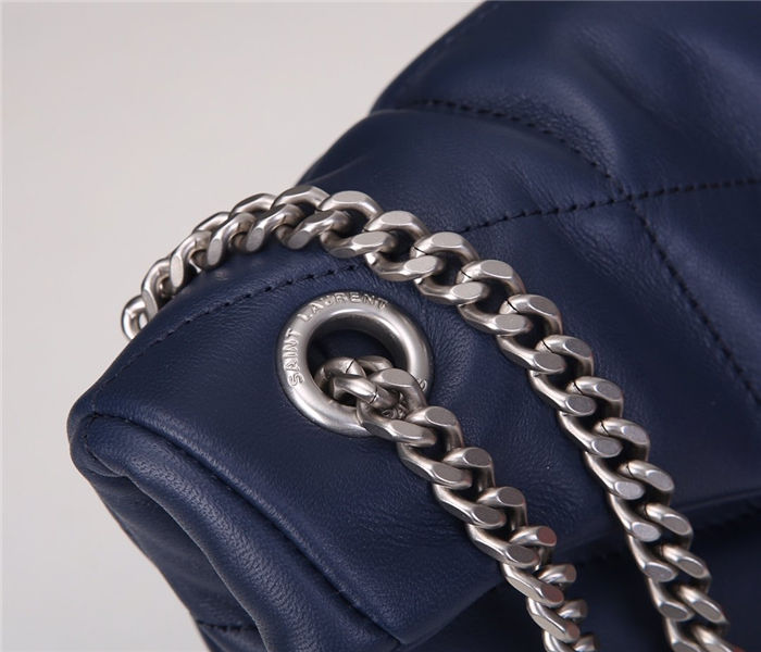 LOULOU PUFFER SMALL BAG IN QUILTED LAMBSKIN Silver-Tone Navy Blue High