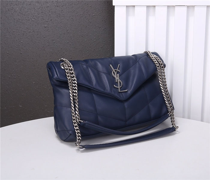 LOULOU PUFFER SMALL BAG IN QUILTED LAMBSKIN Silver-Tone Navy Blue High