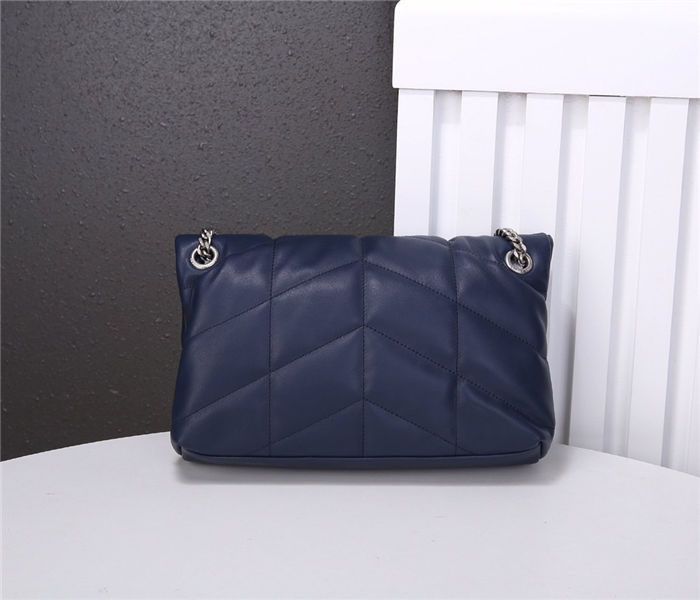 LOULOU PUFFER SMALL BAG IN QUILTED LAMBSKIN Silver-Tone Navy Blue High