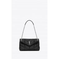 LOULOU PUFFER SMALL BAG IN QUILTED LAMBSKIN Silver-Tone Black High