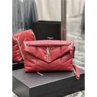 LOULOU PUFFER SMALL BAG IN QUILTED LAMBSKIN Silver-Tone Red High