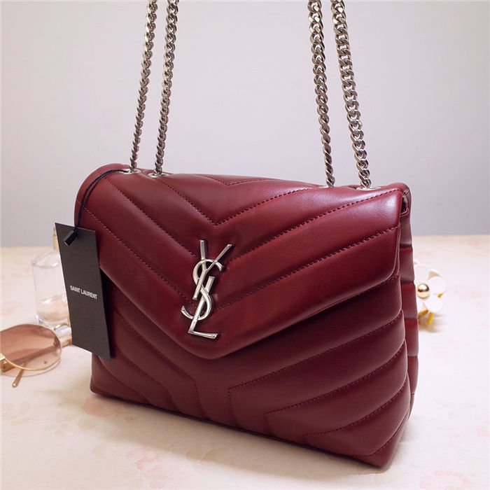 LOULOU SMALL IN MATELASSÉ “Y” LEATHER Silver-Tone Rouge Legion High