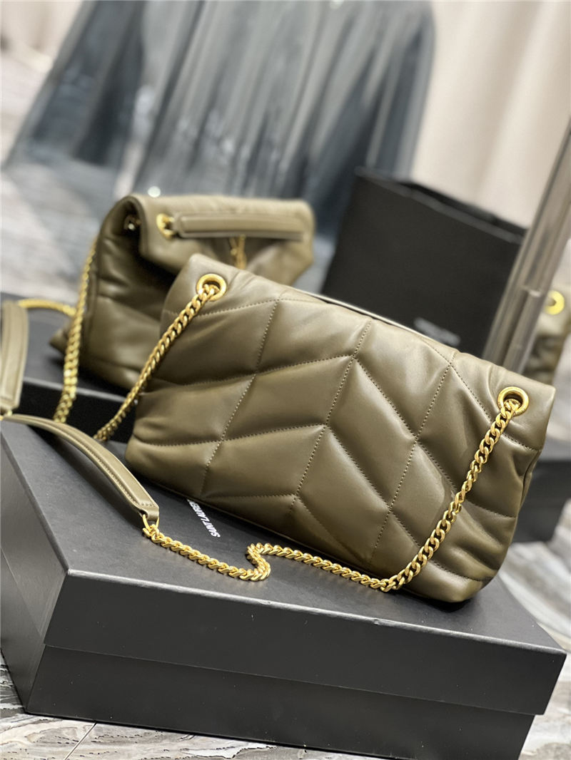 LOULOU PUFFER SMALL BAG IN QUILTED LAMBSKIN Gold-Tone Khaki High