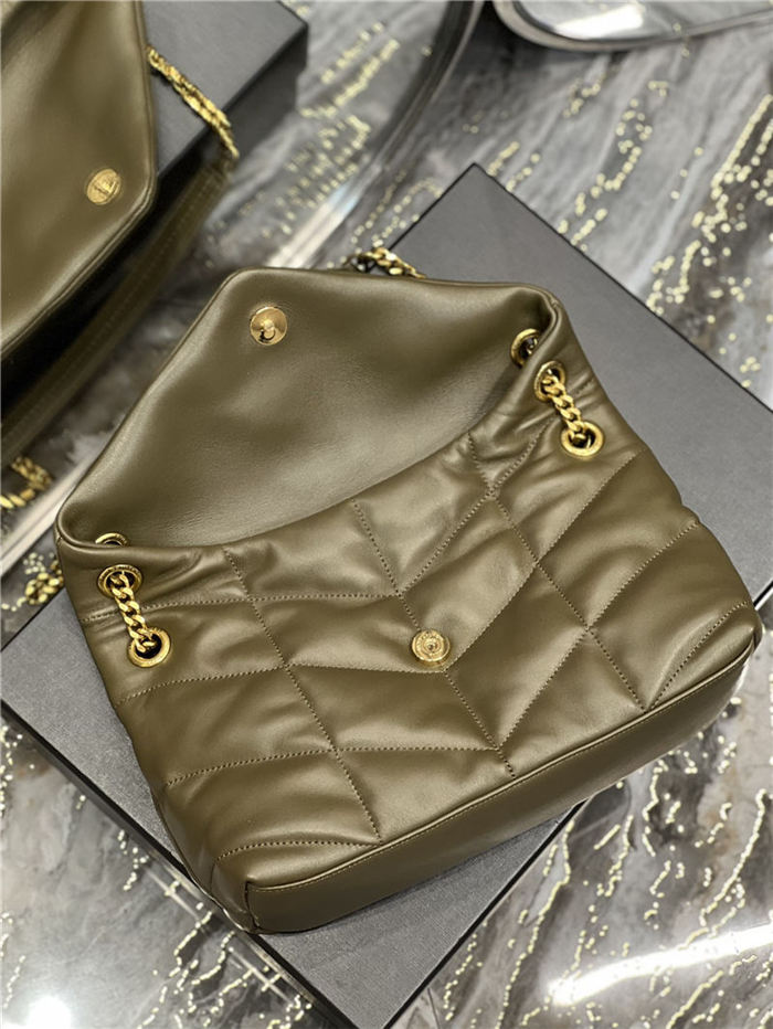 LOULOU PUFFER SMALL BAG IN QUILTED LAMBSKIN Gold-Tone Khaki High