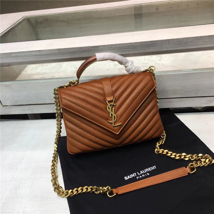 COLLEGE MEDIUM CHAIN BAG IN QUILTED LEATHER Caramel High