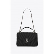 COLLEGE LARGE CHAIN BAG IN QUILTED LEATHER Black-Silver High