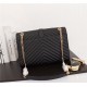 COLLEGE LARGE CHAIN BAG IN QUILTED GRAINED LEATHER Black-Gold High