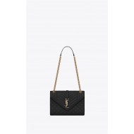 ENVELOPE MEDIUM BAG IN MIX MATELASSÉ GRAIN DE POUDRE EMBOSSED LEATHER Black-Gold High