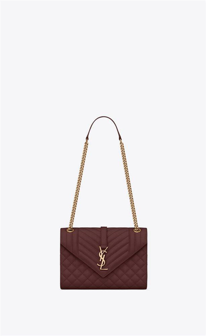 ENVELOPE MEDIUM BAG IN MIX MATELASSÉ GRAIN DE POUDRE EMBOSSED LEATHER Burgundy-Gold High