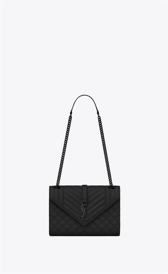 ENVELOPE MEDIUM BAG IN MIX MATELASSÉ GRAIN DE POUDRE EMBOSSED LEATHER Black-Black High