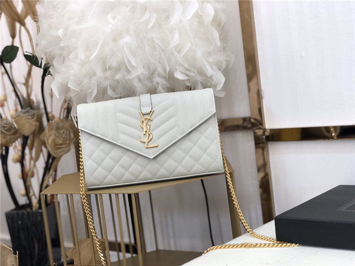 ENVELOPE SMALL BAG IN MIX MATELASSÉ GRAIN DE POUDRE EMBOSSED LEATHER White-Gold High