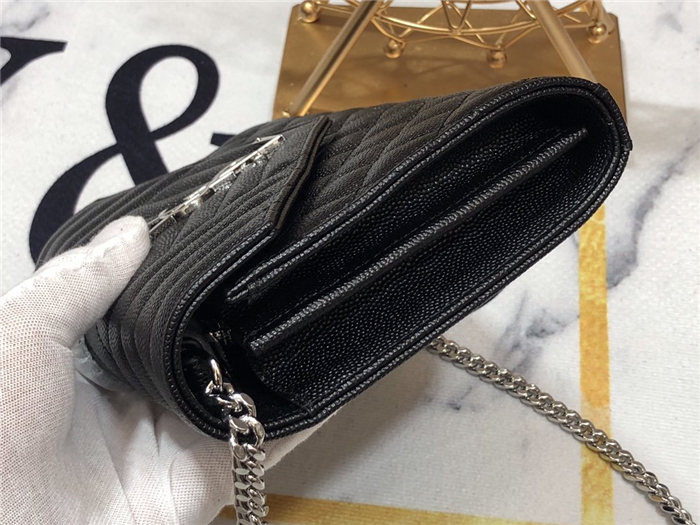 ENVELOPE SMALL BAG IN MIX MATELASSÉ GRAIN DE POUDRE EMBOSSED LEATHER Black-Silver High