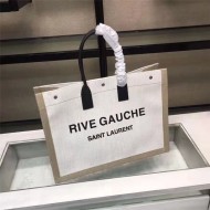 RIVE GAUCHE TOTE BAG IN LINEN AND LEATHER High