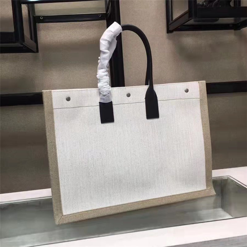 RIVE GAUCHE TOTE BAG IN LINEN AND LEATHER High