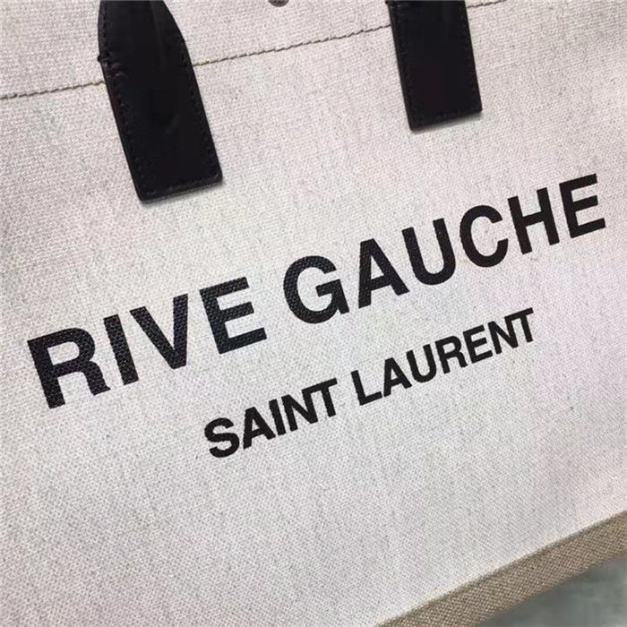 RIVE GAUCHE TOTE BAG IN LINEN AND LEATHER High