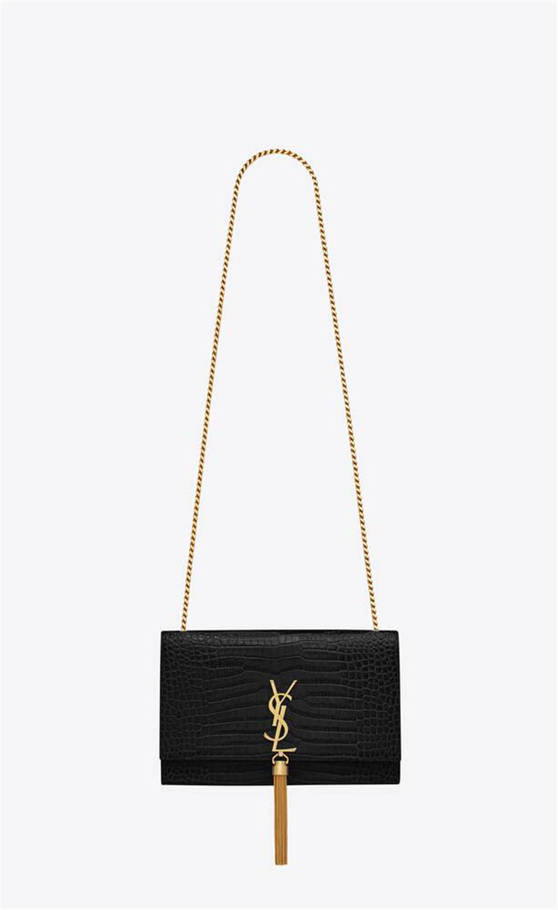 KATE MEDIUM WITH TASSEL IN CROCODILE-EMBOSSED SHINY LEATHER High