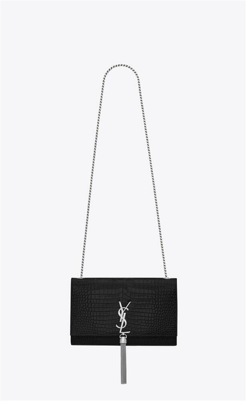 KATE MEDIUM WITH TASSEL IN CROCODILE-EMBOSSED SHINY LEATHER High