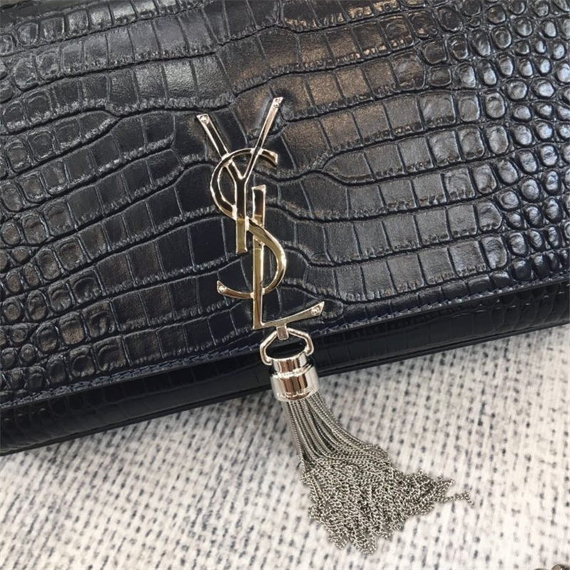 KATE MEDIUM WITH TASSEL IN CROCODILE-EMBOSSED SHINY LEATHER High