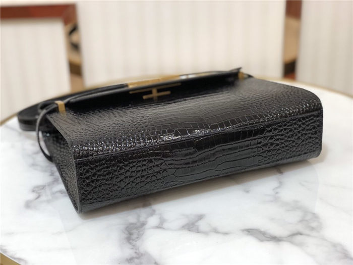 MANHATTAN SHOULDER BAG IN CROCODILE-EMBOSSED SHINY LEATHER High