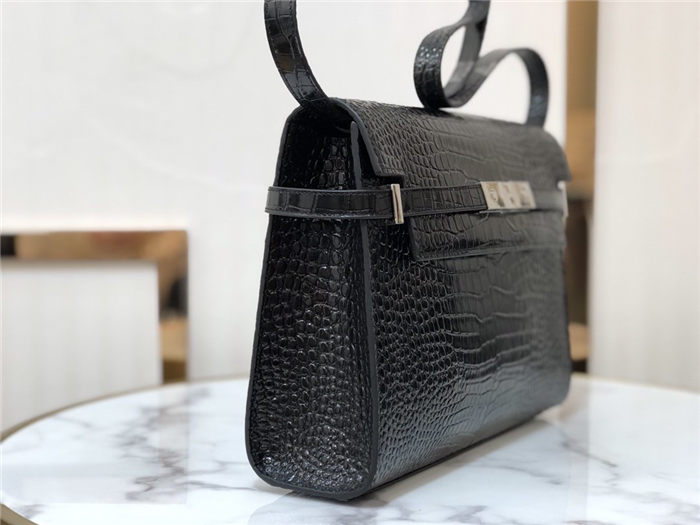 MANHATTAN SHOULDER BAG IN CROCODILE-EMBOSSED SHINY LEATHER High