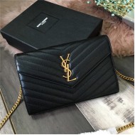 MONOGRAM CHAIN WALLET IN GRAIN DE POUDRE EMBOSSED LEATHER Gold-Metal Black High