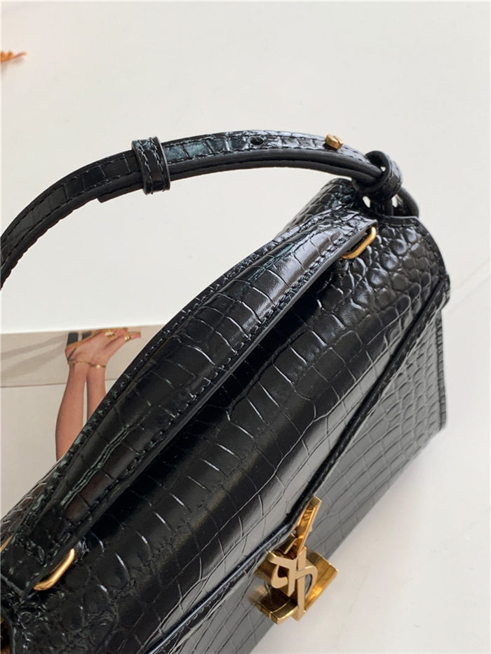 CASSANDRA MINI TOP HANDLE BAG IN CROCODILE-EMBOSSED SHINY LEATHER High