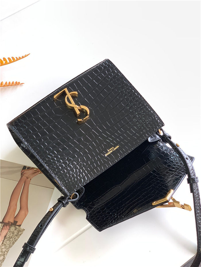 CASSANDRA MINI TOP HANDLE BAG IN CROCODILE-EMBOSSED SHINY LEATHER High