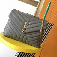 LOULOU MEDIUM IN MATELASSÉ “Y” LEATHER Gold-Tone Grey High