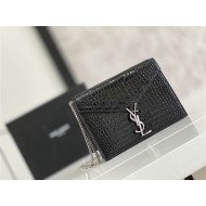 CASSANDRA MEDIUM CHAIN BAG IN CROCODILE-EMBOSSED SHINY LEATHER Black High