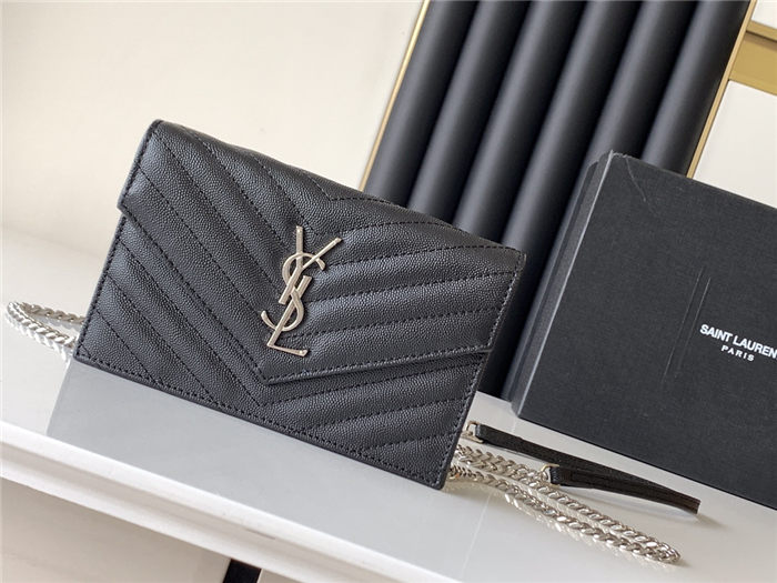 CASSANDRE SAINT LAURENT MATELASSÉ ENVELOPE CHAIN WALLET IN GRAIN DE POUDRE EMBOSSED LEATHER Mid