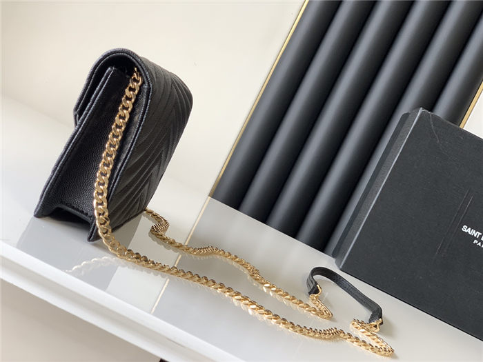 CASSANDRE SAINT LAURENT MATELASSÉ ENVELOPE CHAIN WALLET IN GRAIN DE POUDRE EMBOSSED LEATHER Mid