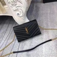 CASSANDRE SAINT LAURENT MATELASSÉ ENVELOPE CHAIN WALLET IN GRAIN DE POUDRE EMBOSSED LEATHER High