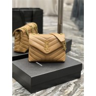 LOULOU SMALL IN MATELASSÉ “Y” LEATHER Gold-Tone Caramel High