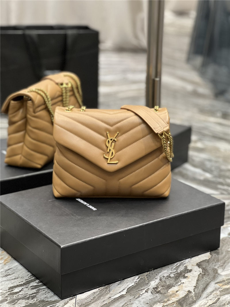 LOULOU SMALL IN MATELASSÉ “Y” LEATHER Gold-Tone Caramel High