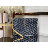 MONOGRAM A5 POUCH IN MATELASSÉ DENIM GOLD-TONED METAL High