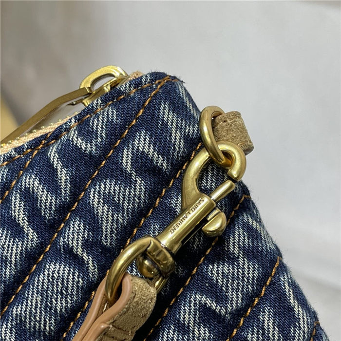 MONOGRAM A5 POUCH IN MATELASSÉ DENIM GOLD-TONED METAL High