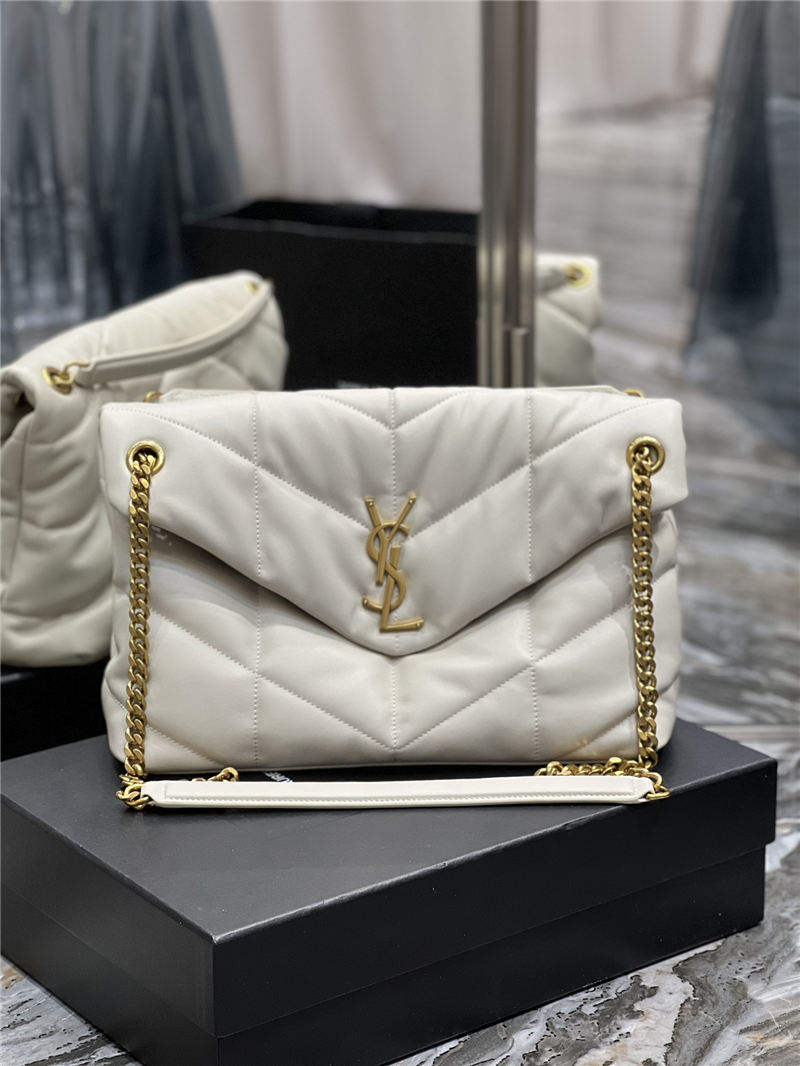 LOULOU PUFFER MEDIUM BAG IN QUILTED LAMBSKIN Gold-Tone White High