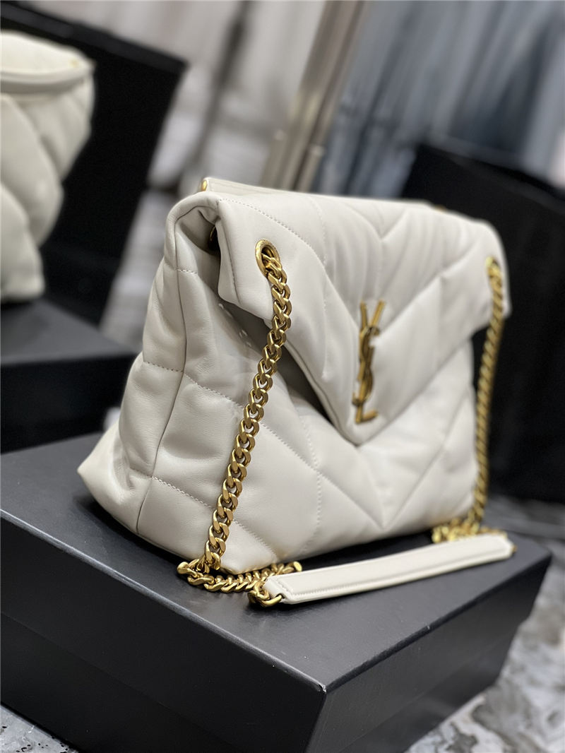 LOULOU PUFFER MEDIUM BAG IN QUILTED LAMBSKIN Gold-Tone White High